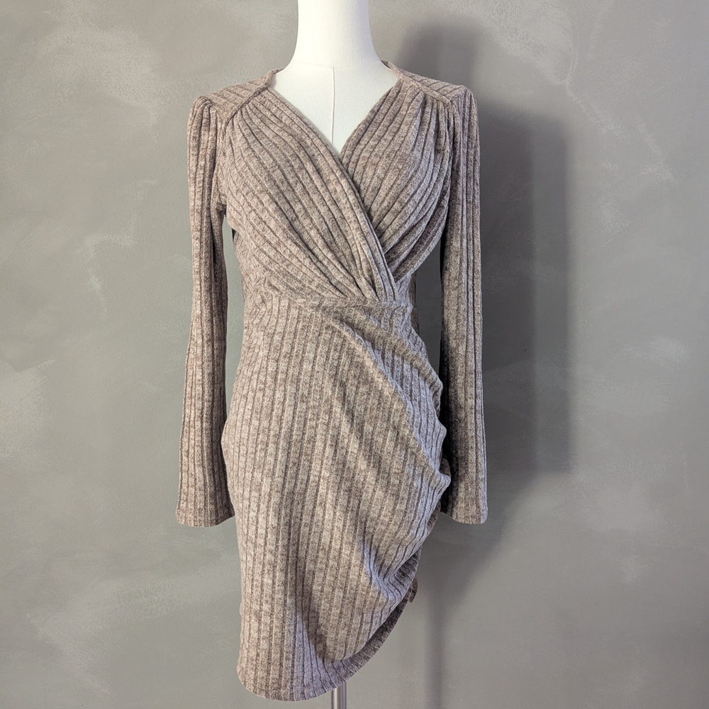 Elegant Ribbed Knit Wrap Dress